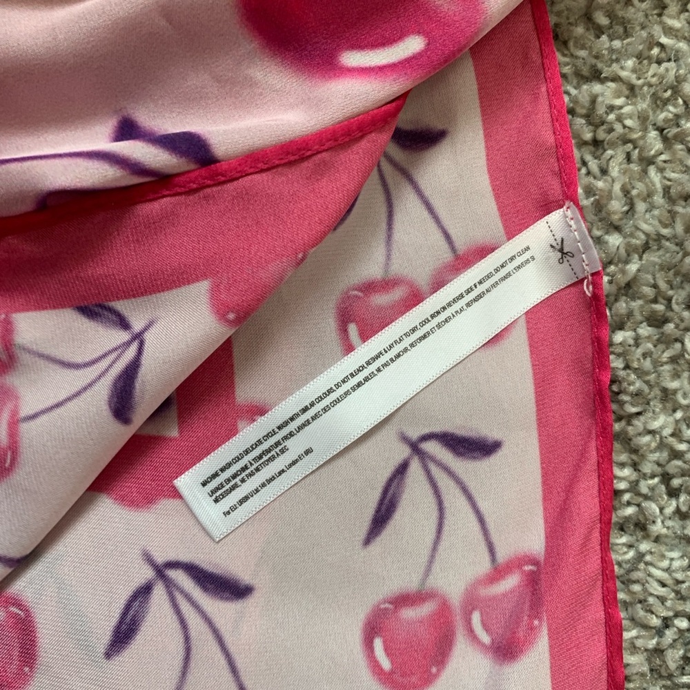 Urban Outfitters Pink Cherry Print Satin Scarf - Picture 2 of 6